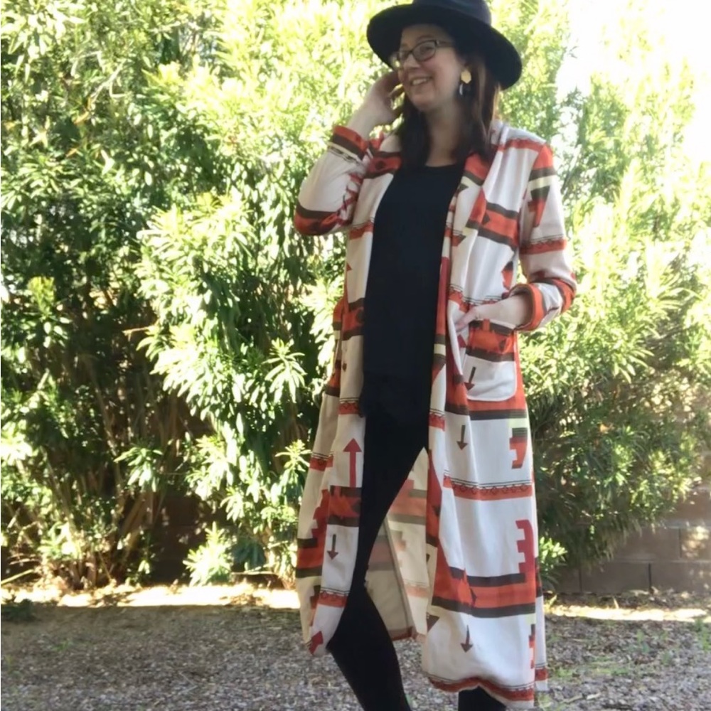 Misslook boho western cowgirl Aztec long duster cardigan sweater with pockets